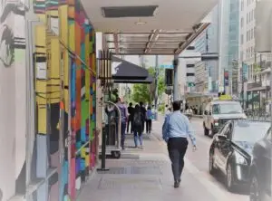 People walking along Main Street in downtown Houston.