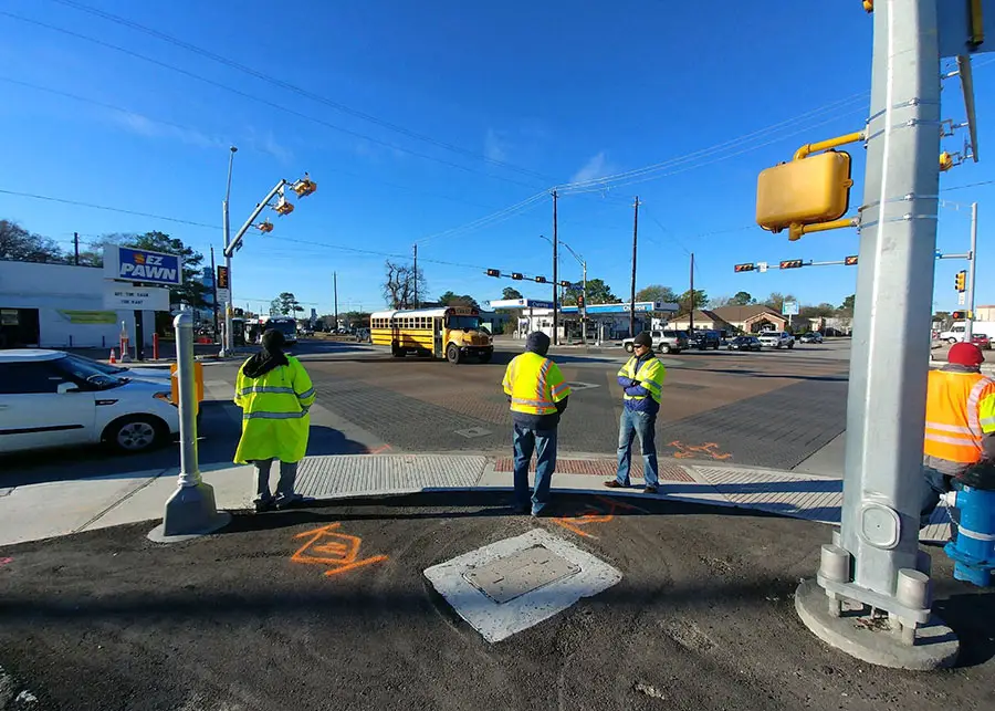 Members of the Road Safety Audit observe Long Point and Gessner intersection