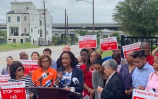 LINK Houston Executive Director Oni Blair gives remarks at the "Delay the Vote" Press Conference on July 23, 2019 in front of Bruce Elementary.