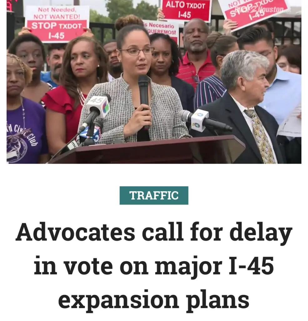 "Advocates call for delay in vote on major I-45 expansion plans." Photo credit: KPRC