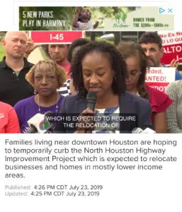 Community members call for delay in vote on North Houston Highway Improvement Project. Photo credit: KHOU 11