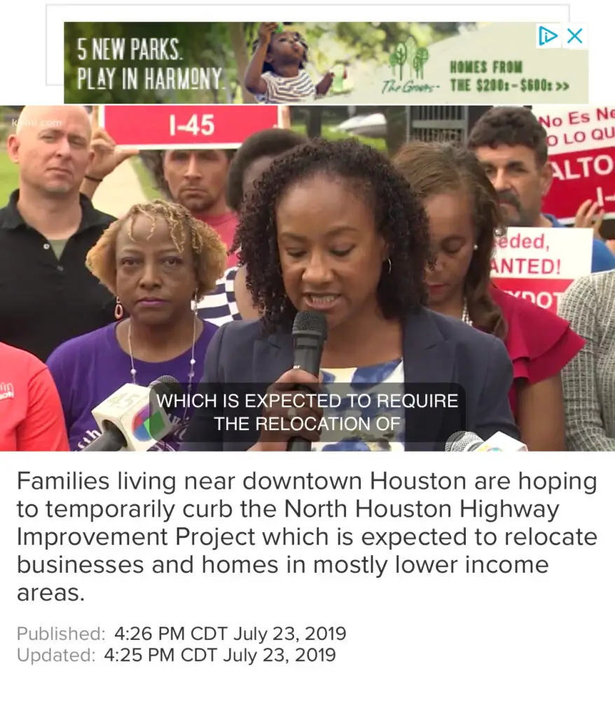 Community members call for delay in vote on North Houston Highway Improvement Project. Photo credit: KHOU 11