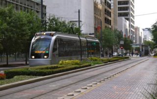 A Metro light rail in downtown Houston.