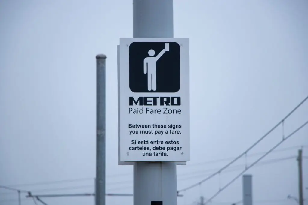 ""Metro Paid Fare Zone" Sign (Photo Credit: Lucio Vasquez/Houston Public Media)"