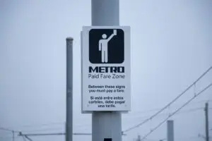 ""Metro Paid Fare Zone" Sign (Photo Credit: Lucio Vasquez/Houston Public Media)"