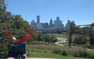 A view of downtown Houston and White Oak Bayou greenway.