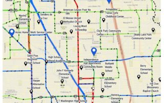 Northside Northline Neighborhood Map Depicting Transit, Bikeways, and Polling locations.