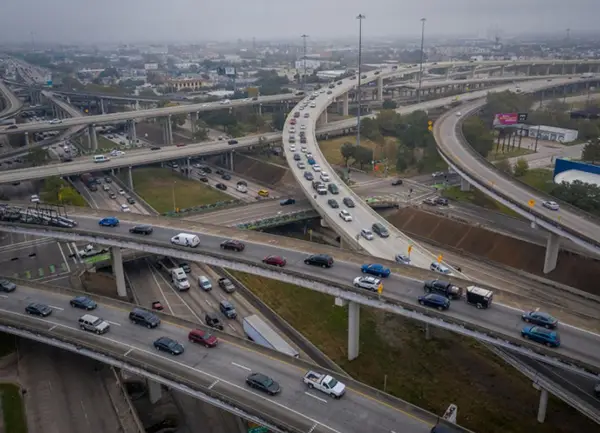 Aerial view of a freeway.