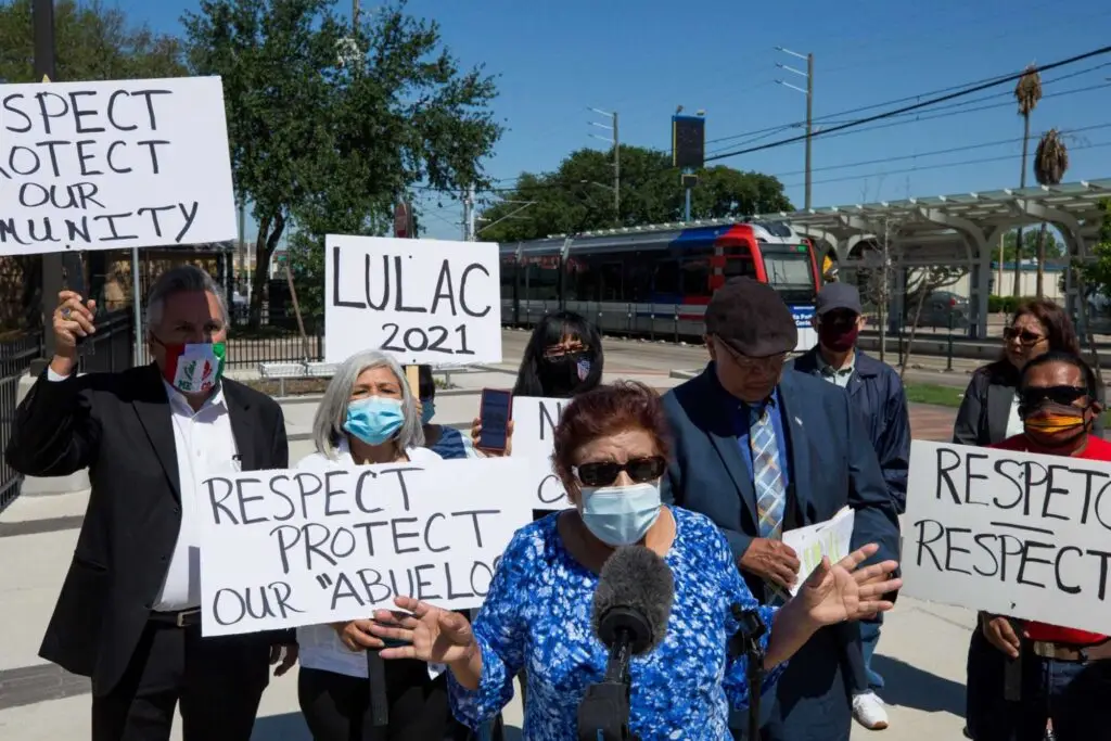 "Esperanza Ortiz, 63, talks to reporters about the attack she endured while on a Metropolitan Transit Authority train while heading to work on Feb. 11, during a press conference on May 5, 2021, in Houston. Ortiz was punched repeatedly in the head by a man who was yelling “I hate Mexicans” during the attack. She says the Metro train operator offered no help. Godofredo A. Vásquez, Houston Chronicle / Staff photographer"