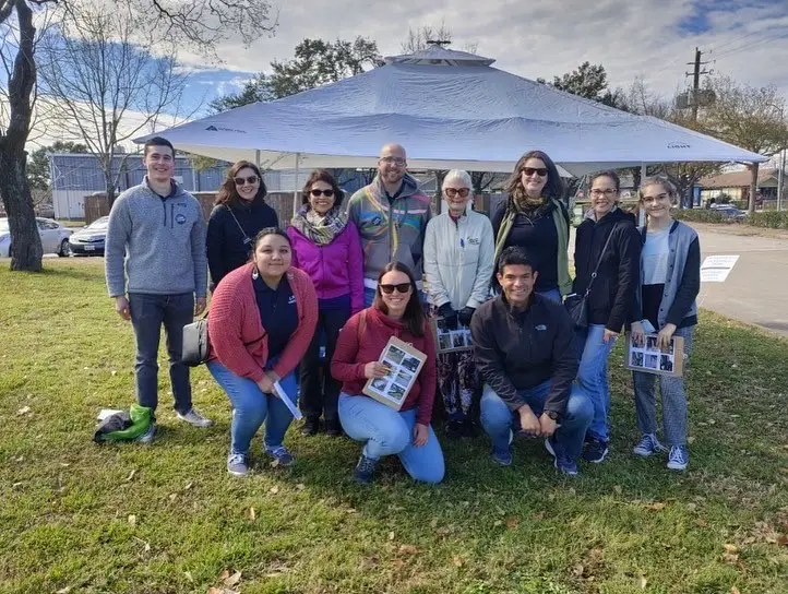 LINK Houston team and volunteers pose for a group photo at BakerRipley campus in Second Ward following the S.A.F.E. Sidewalk audit pilot.