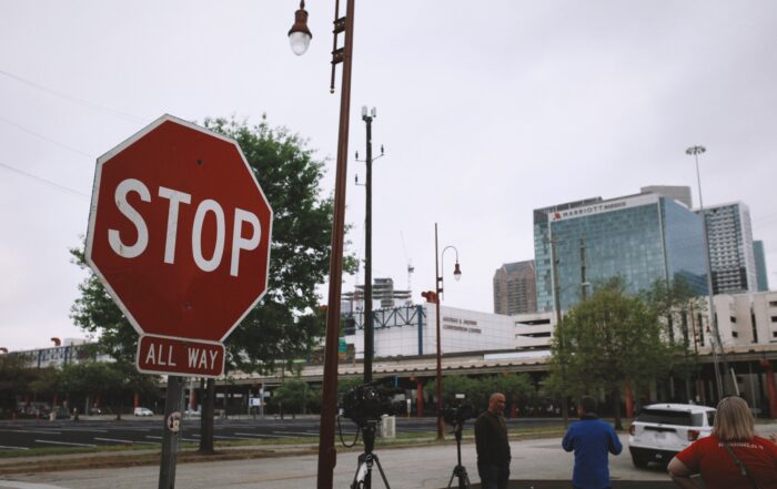 Picture of Stop Sign with I-45 in background