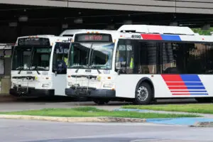 A pair of Metro buses stop at the Eastwood Transit Center Friday, July 8, 2022, in Houston. Public meetings start July 12 on the University Line, of which Eastwood is a major stop on the line. Brett Coomer/Staff photographer