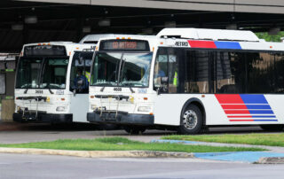 A pair of Metro buses stop at the Eastwood Transit Center Friday, July 8, 2022, in Houston. Public meetings start July 12 on the University Line, of which Eastwood is a major stop on the line. Brett Coomer/Staff photographer
