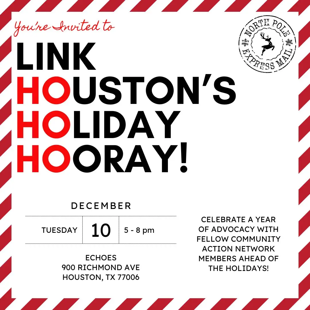 Invite to LINK Houston's Holiday Hooray event on December 10th