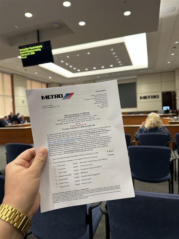 Typical METRO Board Meeting Agenda