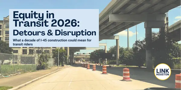 Picture of a street level detour under a highway with the text Equity in Transit 2026.